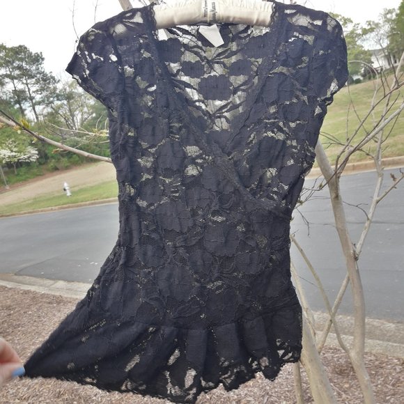 Vintage Black Lace Top Camisole Short Sleeves - Picture 2 of 7